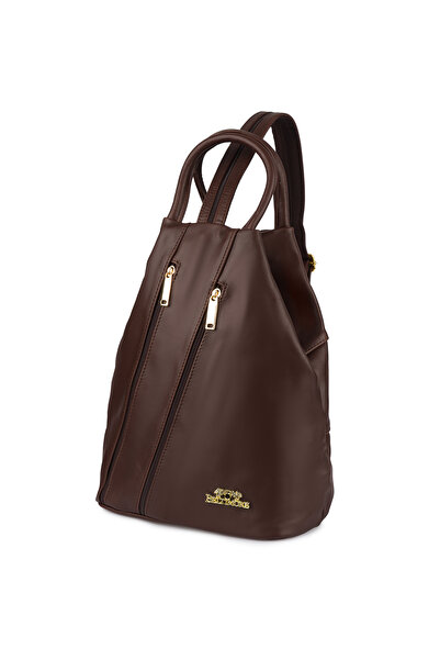 Beltimore Rucsac de damă din piele, maro iconic, geantă de umăr, piele