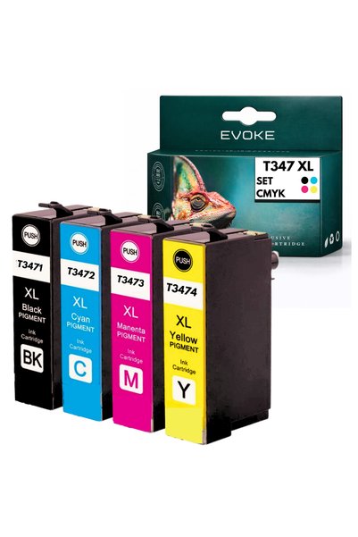 EVOKE cerneală compatibilă pentru Epson T3471 T3472 T3473 T3474 34XL 4x WorkF...