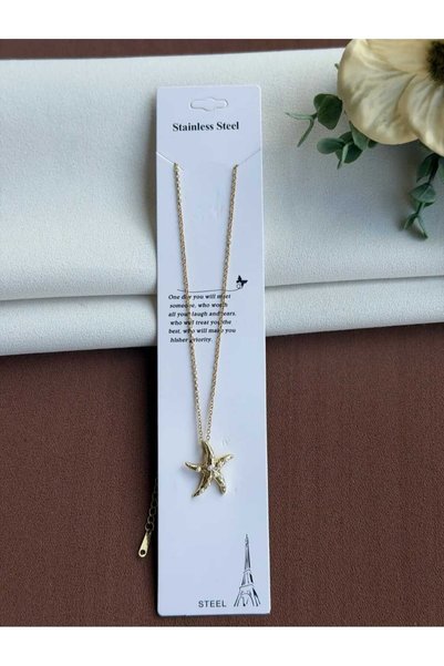 rycollections Gold Steel Necklace with Pearl and Starfish Detail