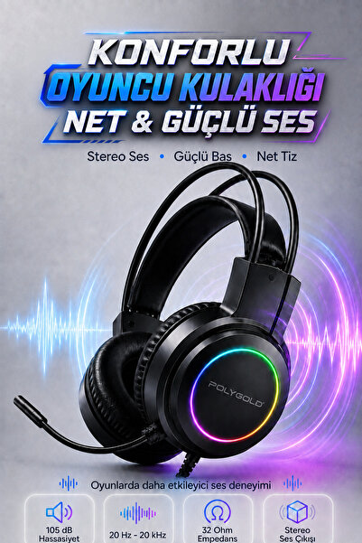 Omaze RGB LED Mikrofonlu Kafa Üstü Oyuncu Kulaklığı Kablolu Stereo Kulaklık N...