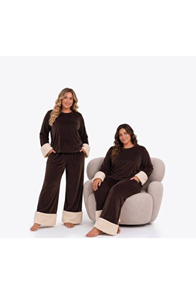 Alize Moda Long Sleeve French Velvet Fabric Winter Plus Size Women's Pajama Set