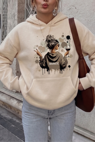 uyguntarz Unisex Dramatic Printed Oversize Hoodie Hooded Sweatshirt