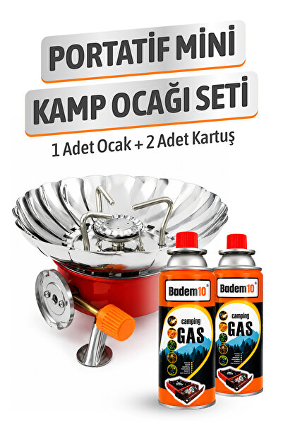 Badem10 (1 Adet) Mini Portatif Rüzgarlıklı Çakmaklı Kamp Ocağı + (2 Adet) 400...