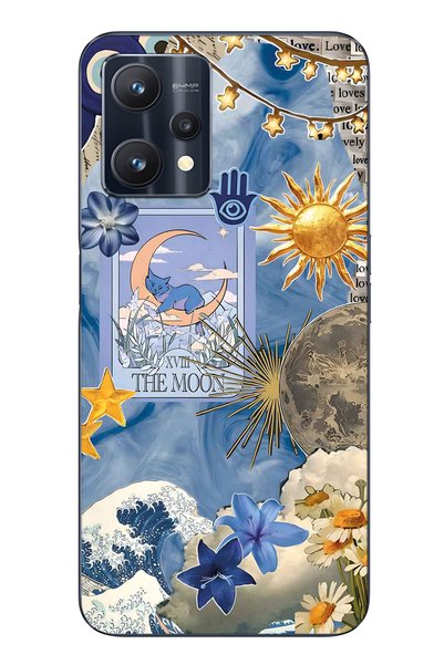 FLAMENKO Realme 9 Pro Compatible Transparent Phone Case with Moon Sun Vintage...