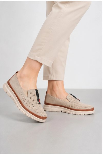 HT HOTİN Teren Women's Zipper Detailed Mother Shoes |   Lightweight and Flexible Sole Orthopedic - Beige
