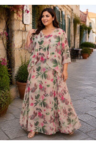 CALERA Plus Size Floral Patterned Cotton Dress
