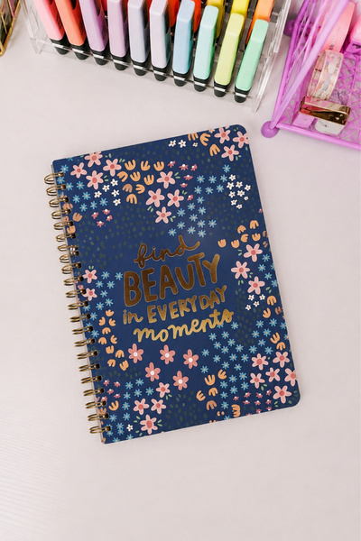 Lizy Spiral Notebook - 17X24 cm - 4 Different Flower Designs Printed on Paper