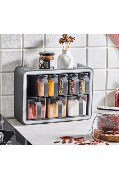 wisemhome Standlı 9lu Baharatlık Takımı Kendinden Yapışkanlı Kaşıklı ve Kapak...