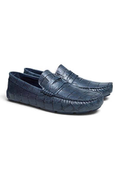 FRANCO CALVANI Dark Blue Large Croco Pattern Dark Blue Color Laceless Genuine...