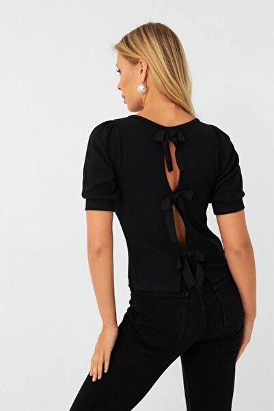 CARLA MARA Women's Black Camisole Blouse with Bow on the Back