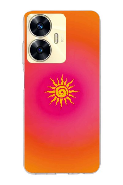 FLAMENKO Realme C55 Compatible Retro Sun Pattern Transparent Phone Case