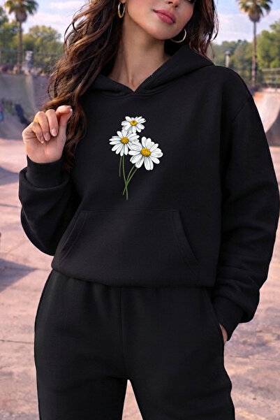 uyguntarz Unisex Minidaisy Printed Oversize Hoodie Hooded Sweatshirt