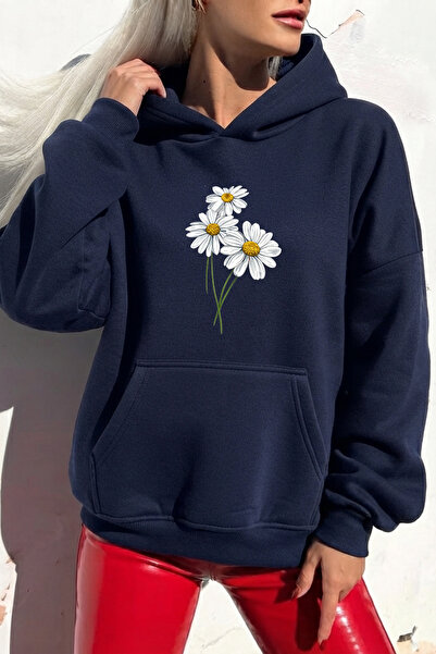 uyguntarz Unisex Minidaisy Printed Oversize Hoodie Hooded Sweatshirt