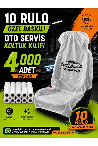 10 Rulo Özel Baskılı Oto Servis Naylon Naylon Kullan-At Koltuk Kılıfı– 1 rulo 400 Adet