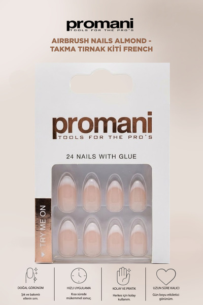 Promani Airbrush Nails Almond - Takma Tırnak Kiti French