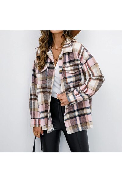 dorbe Women's Pink Plaid Oversized Shirt