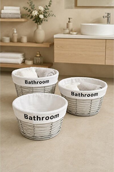 İLİVA 3-Piece Premium Round Gray Organizer Basket Set 35, 30, and 25 cm - for...