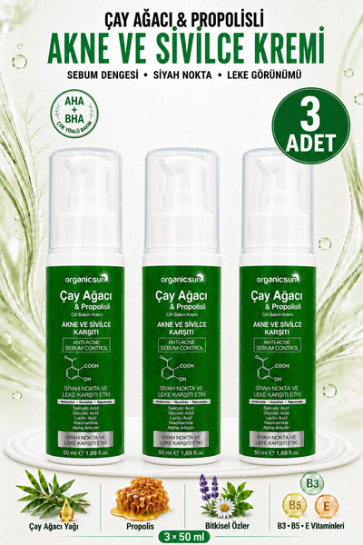 Organicsun Tea Tree and Propolis Anti-Acne Skin Care Cream 3 Pieces X 50 ml –...