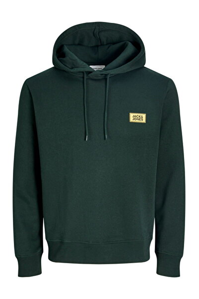 Jack & Jones Мъжки суичър с качулка, стандартна кройка, с принт на гърдите - ...