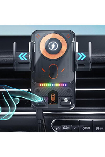 inteknoloji F18 15W Otomatik Mandallı Kablosuz 360 Dönen Araç Şarj Adaptörü Süper Hızlı Şarj Air Vent Araç Telefon Tutucu iPhone