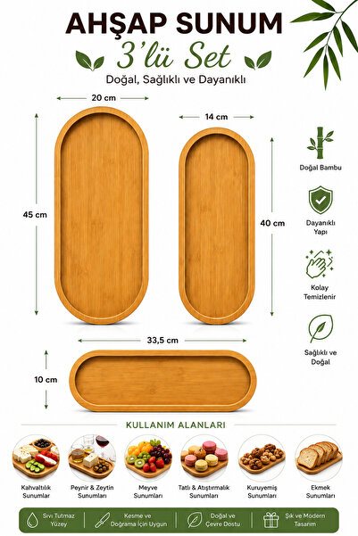 modalonga size ne lazım? Ahşap Sunum 3'lü Set Bambu Servis Tepsisi Kahvaltılı...