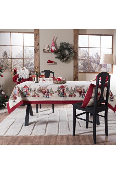 Teoran Χριστουγεννιάτικο Τραπεζομάντηλο Wells Beige-Red 140X180