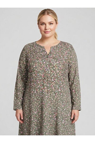 Sedef Moda Evi Long Sleeve Light Green Crispy Patterned Hijab Plus Size Mother's Dress