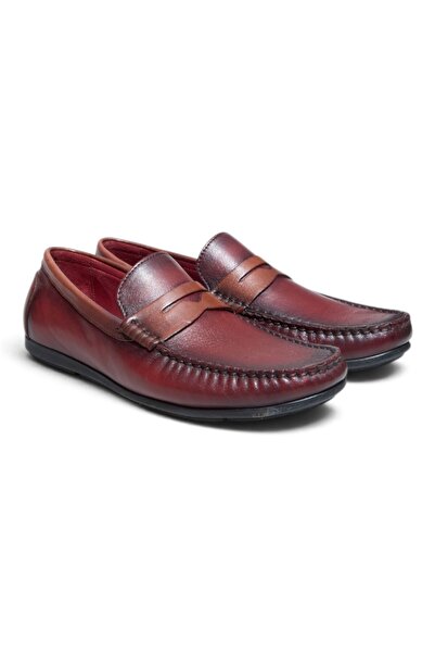 FRANCO CALVANI Burgundy - Brown Bordo Brown Laceless Genuine Leather Men's Shoes