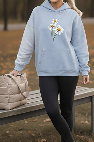 uyguntarz Unisex Minidaisy Printed Oversize Hoodie Hooded Sweatshirt