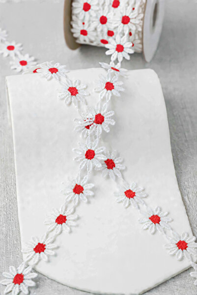 Ak Tuhafiye Daisy Patterned Batik Red Guipure Lace Ribbon-Applique-Decoration...