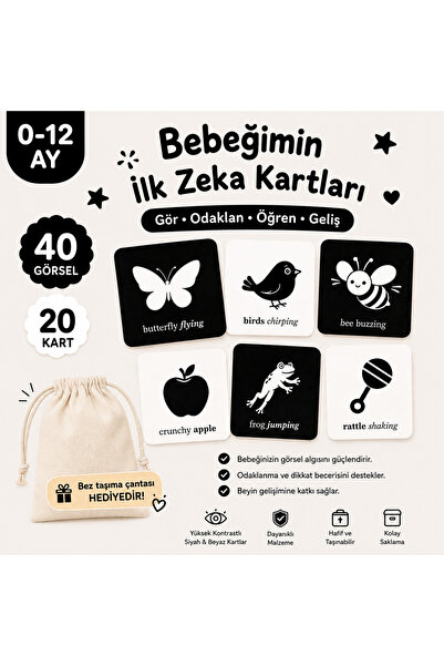 lnly Bebeğimin İlk Zeka Kartları 0-12 Ay | Siyah Beyaz Yüksek Kontrast Bebek ...
