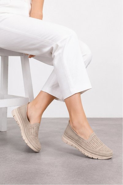 HT HOTİN Savio Women's Mother Shoes |   Lightweight and Flexible Sole Orthopedic - Beige