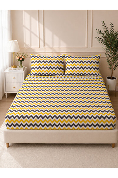 MORE HOME Elastic Sheet Set Double - Zigzag Pattern