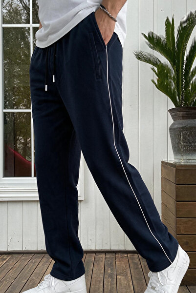 STRAVON Men's Baggy Winter Fleece-Lined Sweatpants with Zippered Pockets