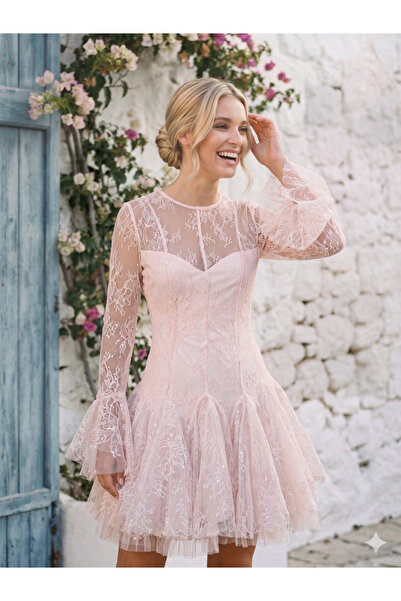 Myfashionizer Rochie de ocazie din dantelă roz pal