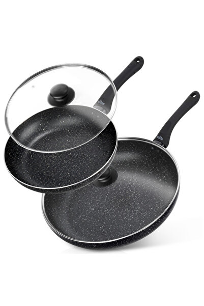Vilde Set de tigăi din granit cu capace de sticlă BLACK LINE 24 / 32 cm 2 bucăți
