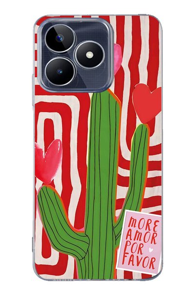 FLAMENKO Realme Note 50 4g Compatible Cactus Patterned Transparent Phone Case