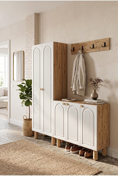 umondesign Bohem 5 Kapaklı Portmanto Askılıklı Ayakkabılık Vestiyer MDF Kapak