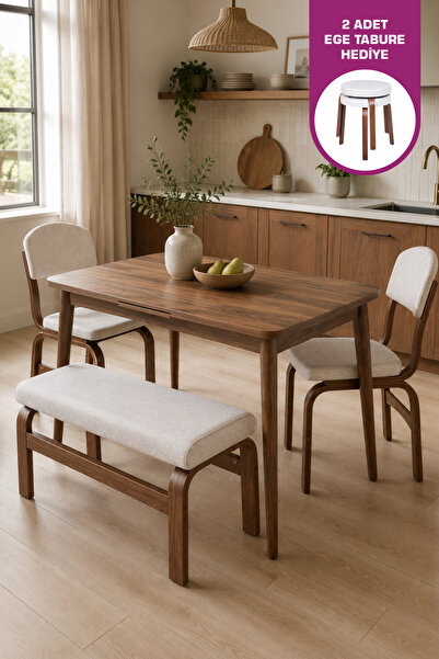VİLİNZE Ege Sandalye Ve Bank Avanos Ahşap Mdf Mutfak Masası Takımı - 70x120 Cm