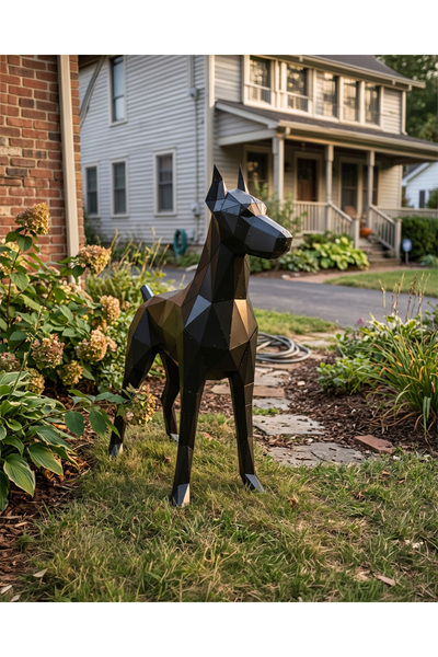 Oduman Design Ayakta Duran Doberman Metal Yer Heykeli – Büyük Boy – Mat Siyah