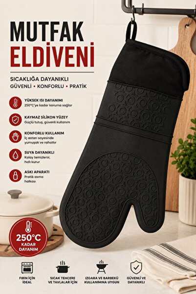 HAZARPAZAR Tek Lüx Silikon Büyük Boy Fırın Eldiveni Kaliteli Kalın Malzeme