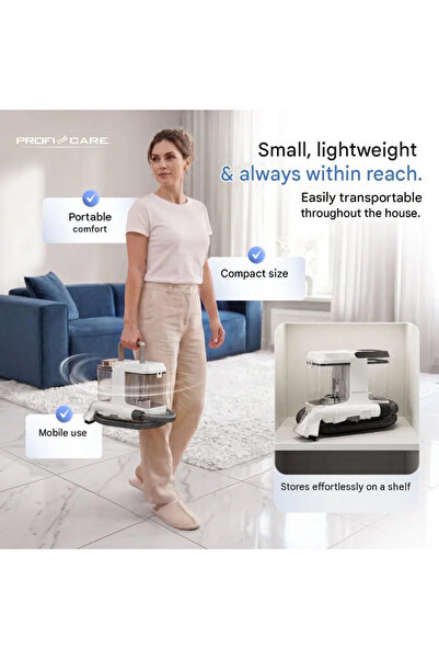ProfiCare Aspirator umed pentru textile și tapițerie, ProfiCare, 0,8 L, funcție de autocurățare, alb