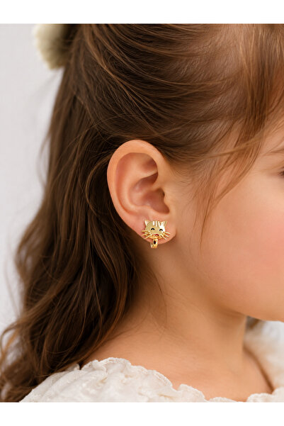 Sweet bunny Children's Cat Figured Gold Color Earrings Cute Cat Design Earrings
