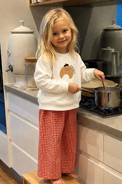 Monila Unisex Çocuk Pamuklu Bisiklet Yaka Kruvasan Baskılı T-Shirt