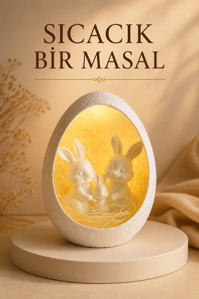 İBERİALHOME Tavşan Ailesi LED Ambiyans Dekoru | Yumurta Formlu Gece Lambası
