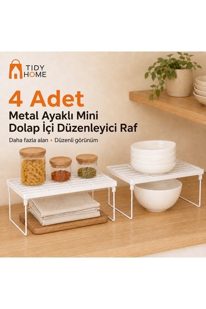 Tidy Home 4 Adet Küçük Boy metal ayaklı Dolap içi Raf Düzenleyici Çay Bardak ...