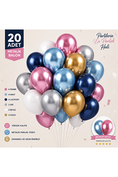 Renkli Metalik balon 20'li-Doğum Günü-Happy Birthday
