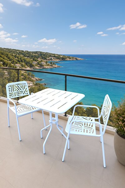 Evdemo Belek 2 Kişilik Metal Bahçe Balkon Mutfak Masa Takımı Beyaz