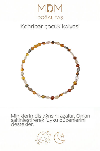 Dumanlı kuvars ile taçlanmış kehribar çocuk kolye