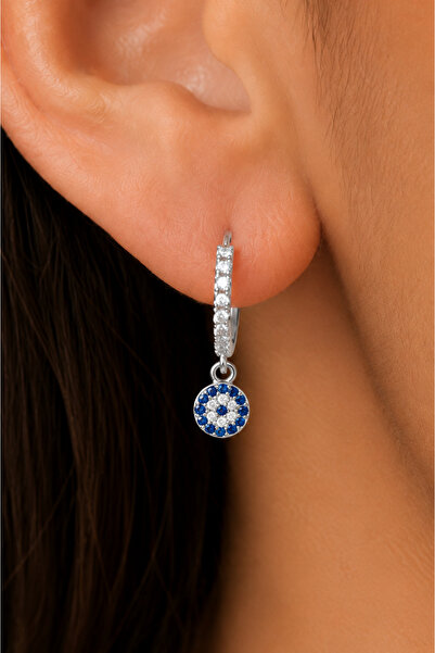 Sacce Scarves&Accessories Zircon Stone Evil Eye Charm Hoop Earrings Minimal S...